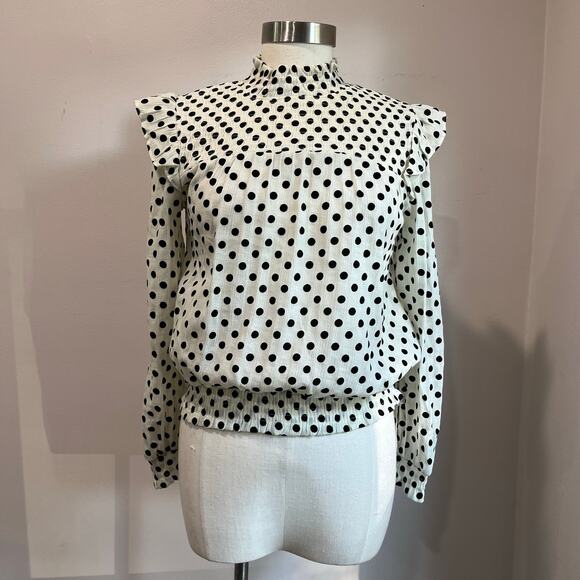Blu Pepper Spot Dotted Up Long Sleeve Blouse Size M - Picture 2 of 9